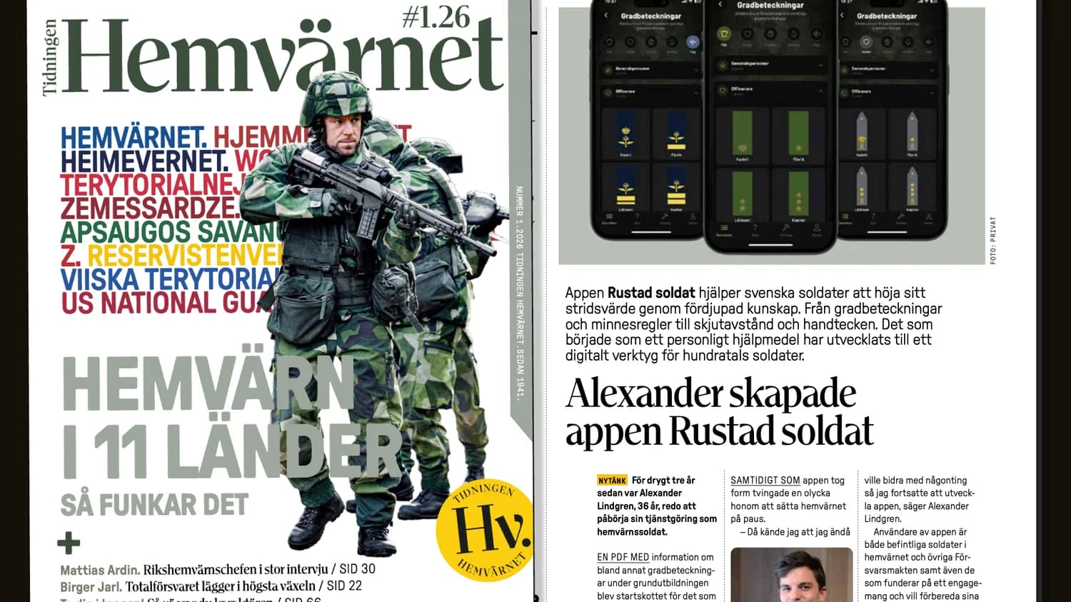 Tidningen Hemvärnet – Alexander skapade appen Rustad soldat