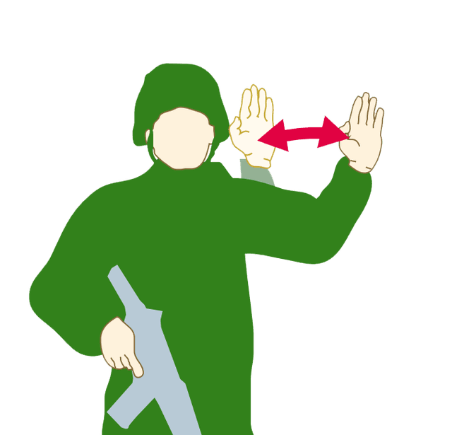 Handtecken: Motorerna stannas