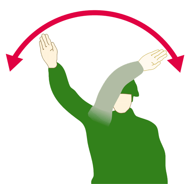 Handtecken: Uppsittning / Avsittning (motorer igång/stannas)