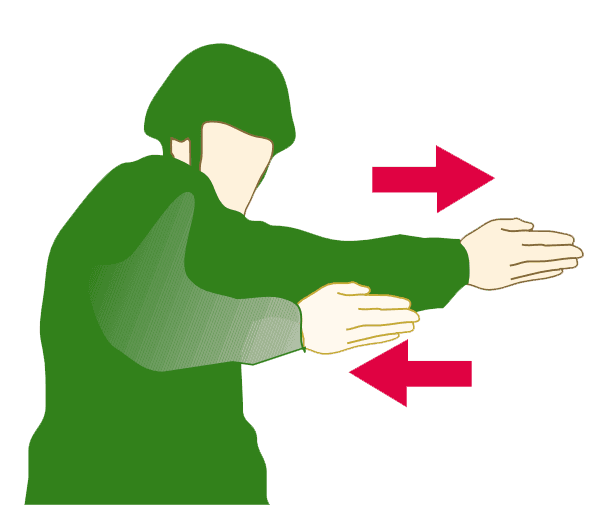 Handtecken: Eld mot mål i utpekad riktning